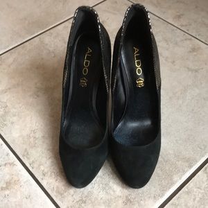 Also 37 black gold faux snakeskin heels